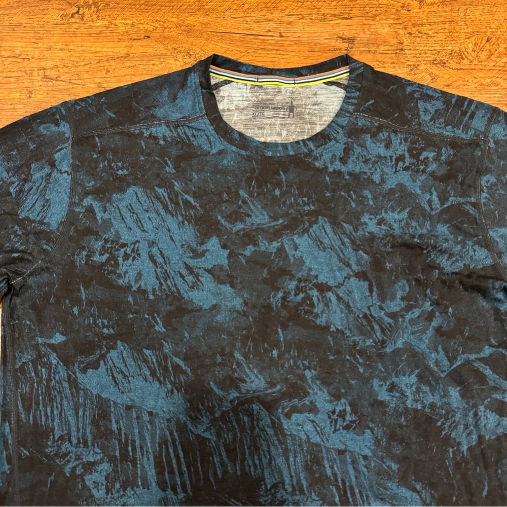 Smartwool Blue Mountain Print Outdoor All Season Wool Base Layer T Shirt Men XL